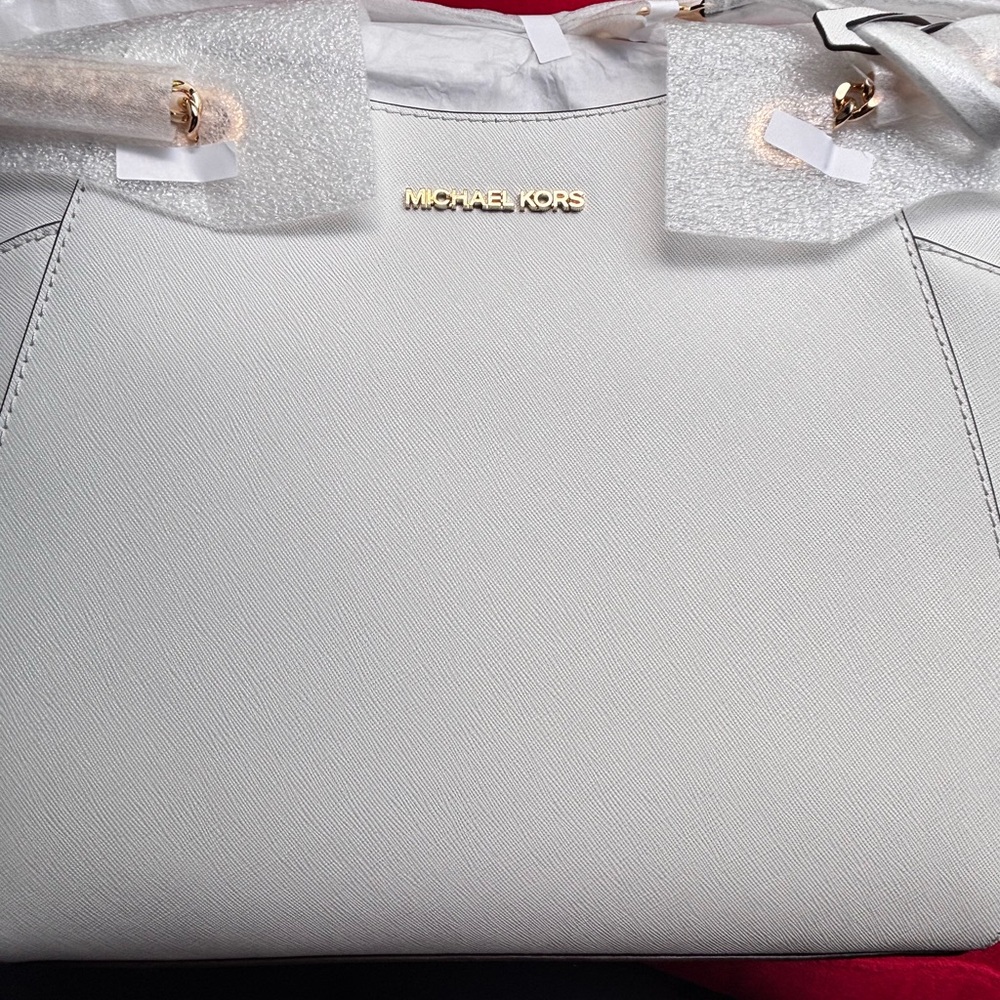 Michael Kors White Satchel with Gold Accents